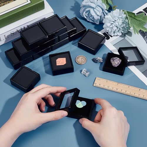 BENECREAT 24Pcs Black Gemstone Display Box, 2x2x0.8Inch Jewelry Box Container with Clear Top Lids for Gems, Festival Wedding Jewelry Packaging