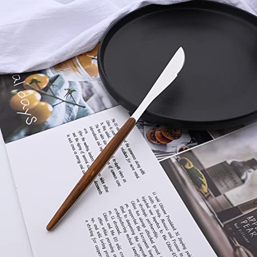 24-Piece Silverware Set for 6, Silver Mirror Polished Stainless Steel Flatware Set, Wooden Effect Handle Utensil Set for Home Hotel Restaurant, Family Cutlery Set Include Knife Fork Spoon Brown Silver