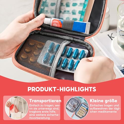 First Aid Bag, Empty, Pack of 2 Mini Travel Pharmacy Bag, Waterproof | For camping, travel, outdoor and car (grey + pink)