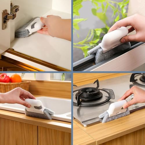 6 Pieces Multifunctional Ergonomic Bathroom Cleaning Brush Replaceable Heads Sponge Cleaner Corner Joints Tiles Shower