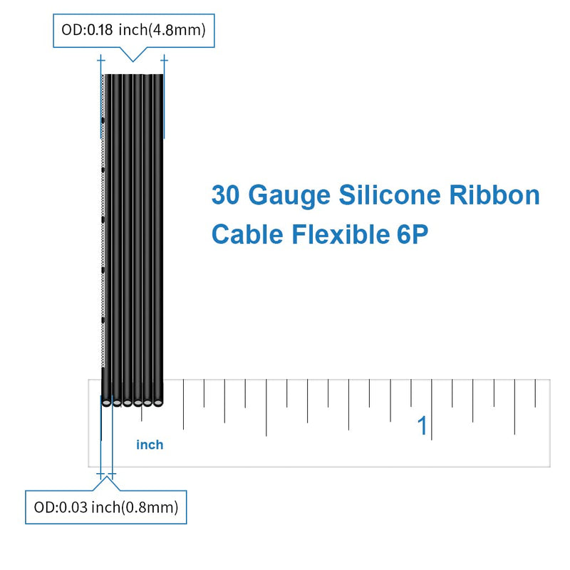 [Australia - AusPower] - BNTECHGO 30 Gauge Silicone Ribbon Cable Flexible 6P Black 50 ft Flat Cable 30 AWG Stranded Tinned Copper Wire 30 gauge Silicone Ribbon Cable 6P 50ft 30 gauge black 6P 50 feet 