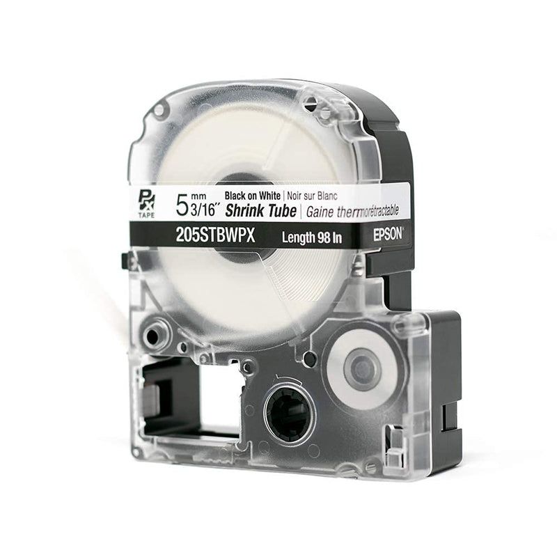 Epson LABELWORKS 205STBWPX Tape Cartridge - Black on White Shrink Tube Industrial Label Maker Tape - AWG 8-12, 3/16" (5MM) Wide, 8 ft (96") 5MM(8-12AWG)