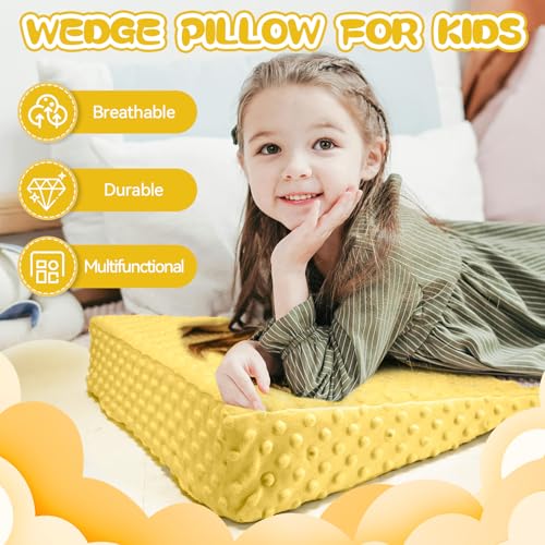 Wedge Pillow for Kids,Memory Foam for Back,Legs & Knees, Relaxation and Comfort, Soft and Breathable, Dot Texture Pillow for Reading Watching TV Gaming Sleeping, Fit for Sofa Floor Room Yellow