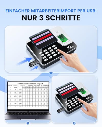 NGTeco Time Attendance Device for Employees (Fingerprint + PIN), Standalone Clock No WiFi/Software/Monthly Costs, German Silver