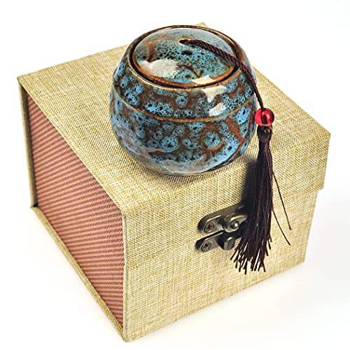 Keepsake Urns Ashes Small Boxes, Mini Funeral Cremation Urns - Fits a Small Amount of Cremated Remains - Display Burial at Home or Office Decor (Blue Ocean, Hand Ceramics
