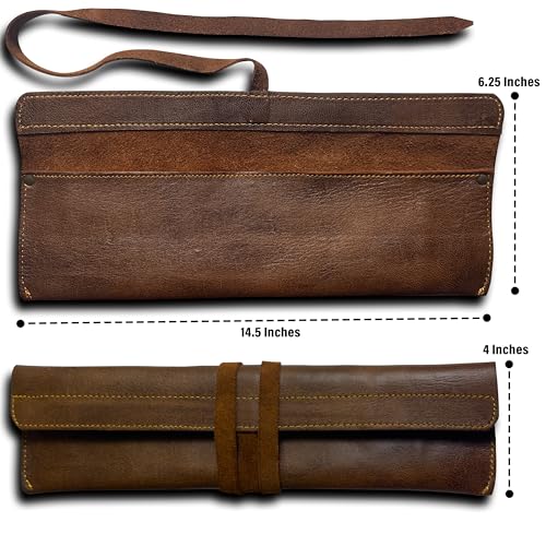 Leather Chef Knife Roll Bag – Single Slot Handmade Knife Sheath | Knife Wrap Case for Kitchen, Travel, BBQ & Camping | Cook & Butcher Knife Organizer | Chef Gift for Men & Women (Brown) Brown