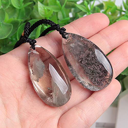 Acxico 2pcs Natural Ghost Phantom Quartz Crystal Gems Specimen Healing Pendant Necklace Gift