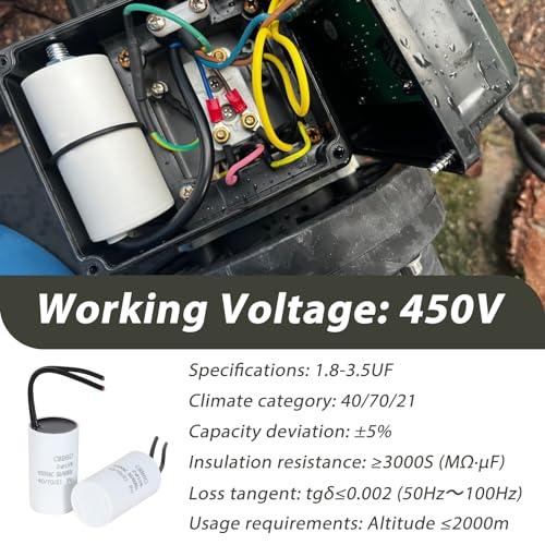 2 x 2µF 450 V CBB60 Capacitor, Starting Capacitor, Motor Capacitor, Work Capacitor for Household Appliances, Durable, Environmentally Friendly, with Cables, Suitable for Circulation Pump, Wall Boiler Boiler