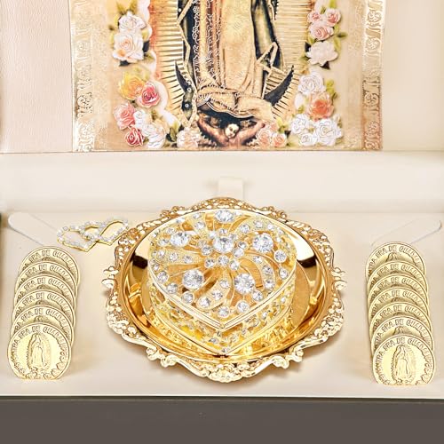ESNOY Arras de Boda Católica Virgen de Guadalupe Gifts, Arras para Boda Católica, Arras de Matrimonio, Arras for Catholic Wedding Coins, Classic Silver Ceremony Arras Set, Decoración de Bodas