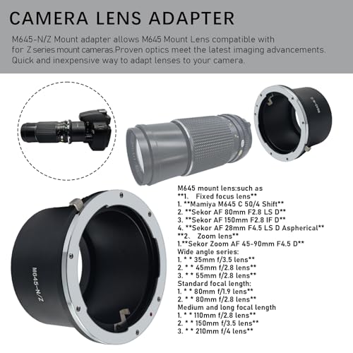 Compatible with M645 (M645) Mount Lenses to Niko Z-Mount Mirrorless Camera Bodies,M645 to Niko/Z Lens Adapter for Camera Mamiya 645 to Nikon/Z Lens adapter