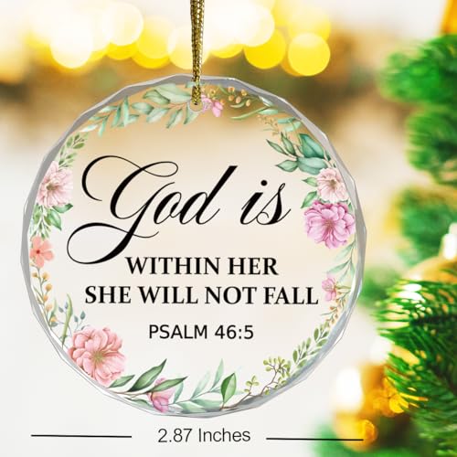 God is Within Her Christian Hanging Ornament,Appreciation Encouragement Gifts for Women Coworkers,Psalm 46:5 Bible Verse Crystal Hanging Plaque Ornament Keepsakes for Tree Decor