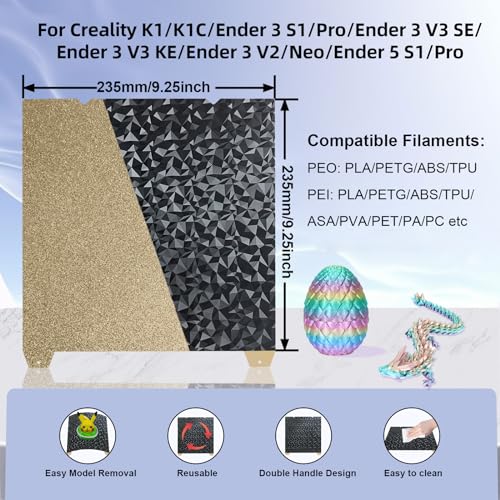 IdeaFormer Carbon PEO+Textured PEI Coating Double-Side Build Plate 235x235mm for Creality K1/K1C/Ender 5 S1/Ender 3 S1 Pro/Ender 3 S1/Ender 3 V3 SE/KE Spring Steel Plate