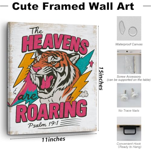 Retro Christian Faith Canvas Wall Art Wall Decor, Inspirational Spiritual Bible Verse Religious Gifts for Women Men Tiger Framed Prints Poster Painting Artwork for Home Office Bedroom,11.4x15IN PsalmTiger