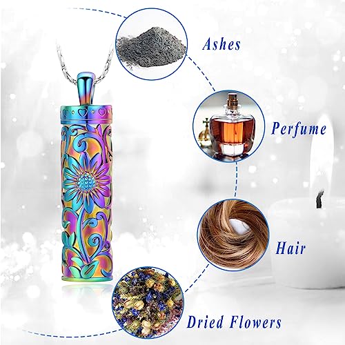 Sunflower Urn Necklace for Ashes Cylinder Bar Necklace for Ashes for Women Pendant Keepsake for Ashes Memory Cremation Jewelry Sunflower Celtic Necklace Jewelry for Women Colourful