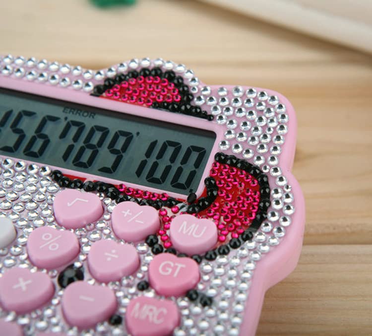 [Australia - AusPower] - Hello Kitty Calculator, Xinyu Lighting Creative and Cute Solar Calculator, 12-Digit LCD Display, Suitable for Adults and Children, Solar and Battery Powered (White Jewel Model) White Jewel Model 