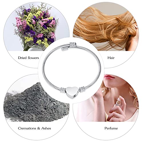 constantlife Cremation Bracelet for Ashes Memorial Jewelry Stainless Steel Heart Shape Urn Pendant Bangle Loved Ones Funeral Ashes Holder Keepsake Gift A-Silver