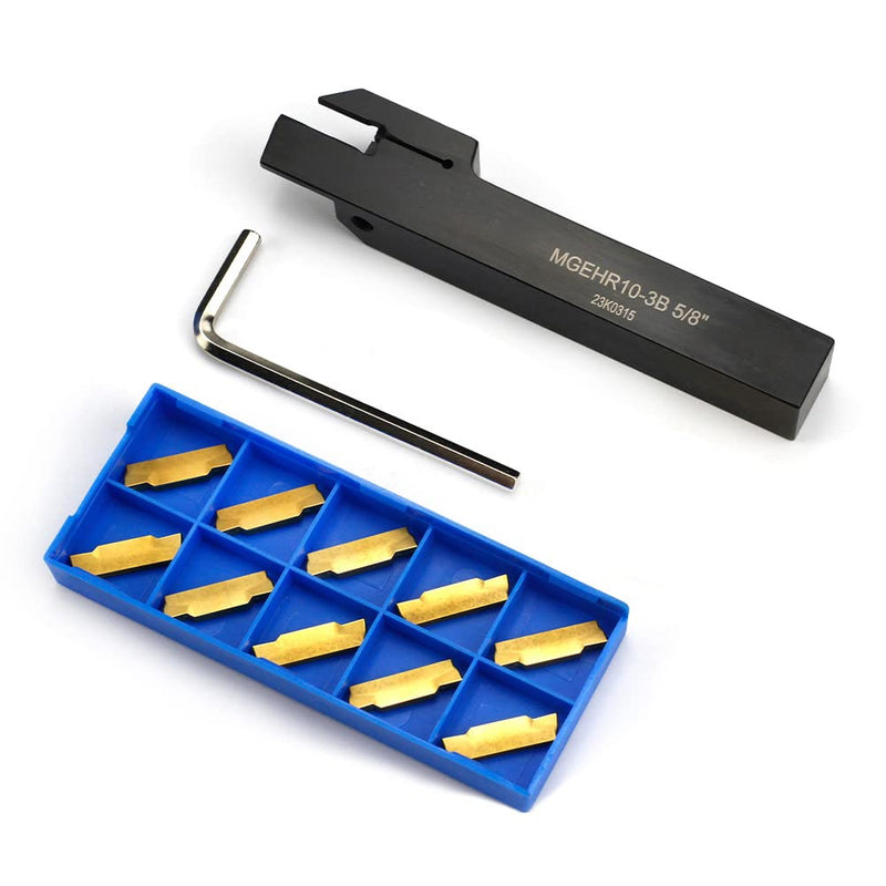 [Australia - AusPower] - OSCARBIDE 5/8''x5/8"External Parting Grooving Cut-Off Tool Holder MGEHR10-3B with 10 pieces Carbide Inserts MGMN300 for Cutting Steel 
