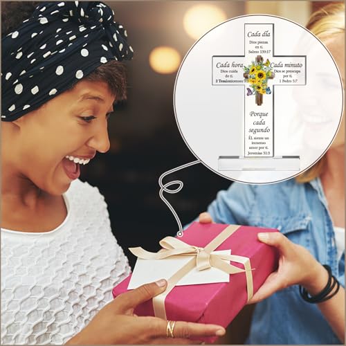 Shellwei Spanish Christian Gift for Women Acrylic Religious Inspirational Gift End of Year Spanish Verse Cross Regalos Cristianos Para Mujer Bible Prayer Choice for Graduation Party Favor(Vivid) Vivid