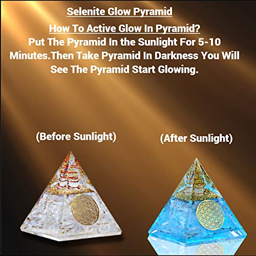 Anaya Agate Selenite Glow Crystal Pyramid – Handmade Selenite Orgone Pyramid for High Frequency Vibration, Powers of Manifestation – Orgonite Pyramids Promotes Peace and Calmness