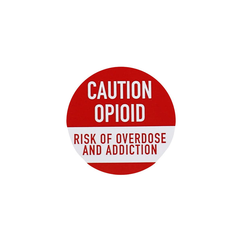 Caution Opioid Addiction Warning Labels, 1" Inch Round, 500 Total per roll