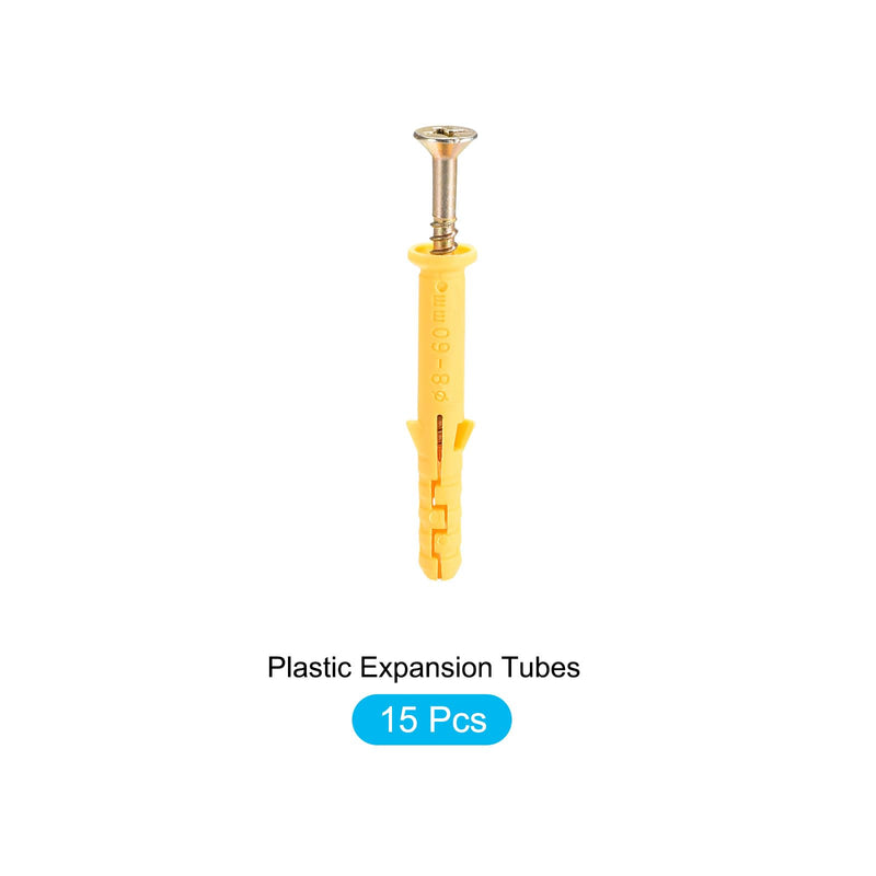 [Australia - AusPower] - Screws Plastic Expansion Pipe (8x60mm) 15Pcs, Plasterboard Plugs Self Tapping Screw - for Construction, Industry, Yellow Expansion Tube 