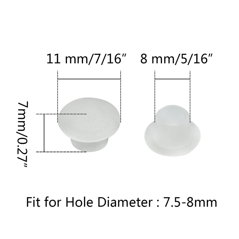 [Australia - AusPower] - 100PCS 8mm (5/16") White Plastic Plugs Hole Plugs Plastic Flush Type Hole Plugs Snap in Locking Hole Tube for Holes Cabinet Hole Plugs (White) 100pcs 
