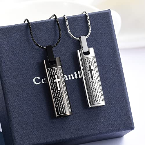 constantlife Cremation Necklace Cremation Jewelry 30mm Lord's Prayer Stainless Steel Polished Cube Cremation Pendant Memorial Ashes Keepsake Urn Necklace 2pcs-Silver+Black