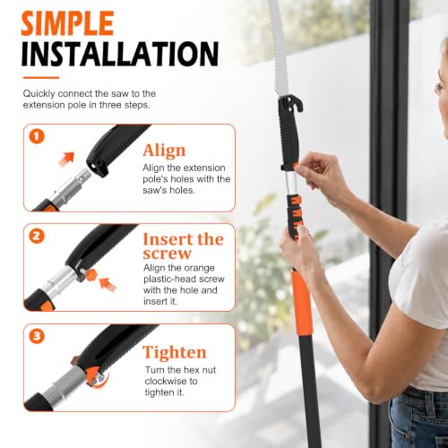 TAIMIGOO 12FT extendable manual pole saw and tree pruner with 3-12FT extension pole for yard and garden trimming