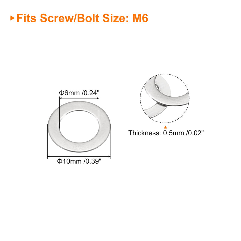 [Australia - AusPower] - uxcell M6 304 Stainless Steel Flat Washers, 50pcs 6x10x0.5mm Ultra Thin Flat Spacers for Screw Bolt, Electronic Repair, Automotive 50 