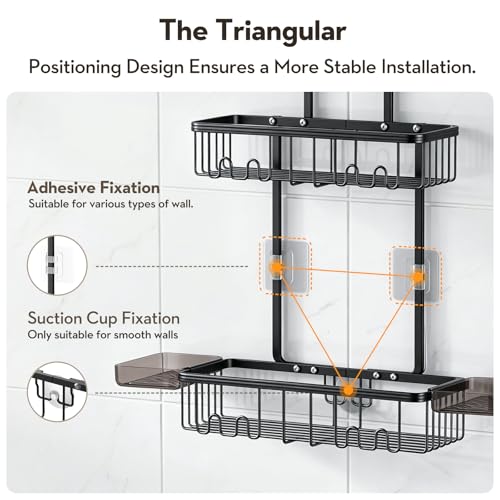Shower Caddy Hanging, Shower Organizer Hanging, Aluminum Shower Racks for Inside Shower with Hooks for Razor, Never Rust Bathroom Organizers and Storage with Soap Holder, Black