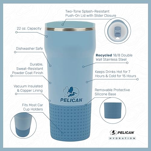 Pelican Hydration Pelican Cascade™ 22 oz Vacuum Insulated Tumbler Recycled Stainless Steel Double Wall Dual Lid Powder Coated Zenith
