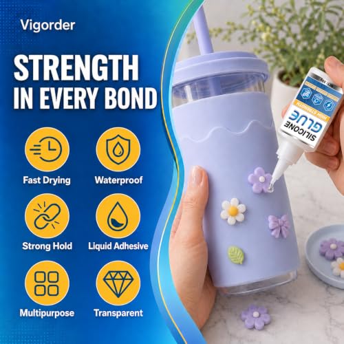 Vigorder clear silicone glue, 30g bottle for flexible, waterproof bonding of rubber, TPU, TPR and TPE
