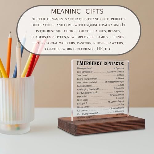 Emergency Contacts, Catholic Gifts for Women, Men, Teens, Girls, Catholic Desk Decor, Godmother Gifts Plaque, Catholic Religious faith Gift Decorative Signs Plaques WOW41 Emergency Contacts