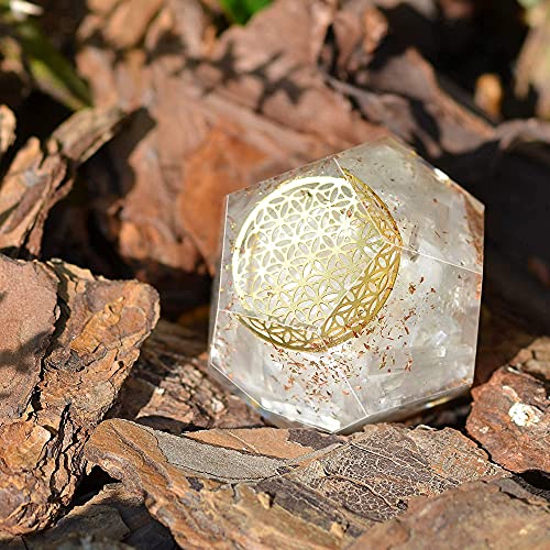 Orgonite Crystal Selenite Dodecahedron - Orgone Energy Generator Healing Chakra Stone with Flower of Life Design for Spiritual Balance, Meditation, Yoga, Reiki, Office and Home Décor Selenite Crystal