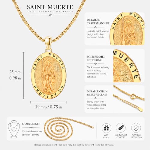 OHAYOO Santa Muerte Necklace for Men 925 Sterling Silver Grim Reaper Necklaces Santa Muerte Pendant Jewelry Gift for Women Gold Santa Muerte
