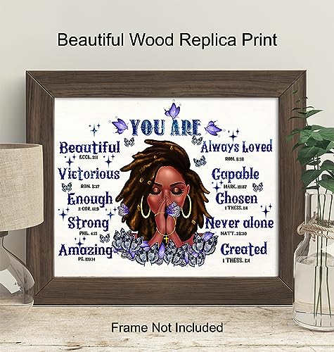 Black women Christian Wall Art - Purple Wall Decor - You Are - African Americans Art - Black Artwork - spiritual Religion Inspiration Gift - Bible Verse Print Motivation Poster - Black Girl Magic