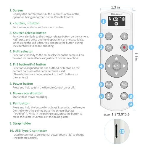 for Nikon Rechargeable Wireless Remote Control - Camera Remote Shutter Release with Zoom Focus Compatible with Nikon Z6 II/Z6 III/Z7 II/Z30/Z50/Z fc/Z f/Z5 II/Z50 II/B600/A1000/P950/P1000/P1100, White