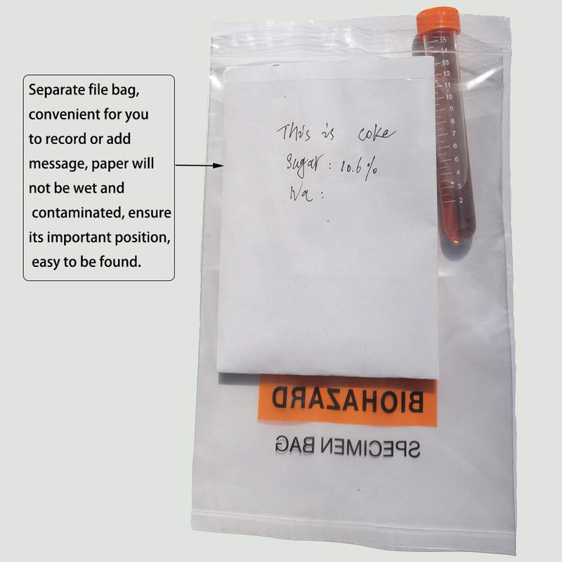 200pcs Biohazard Specimen Bags, 6x9.8in/15x25cm Laboratory Sample Bag with Biohazard Logo Printing, Ziplock Top with Outside Pocket Paperwork Pouch 1 Count (Pack of 200)