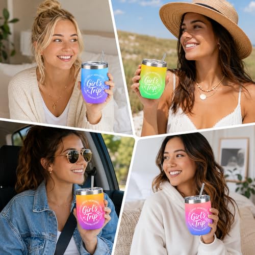 4 Pack Girls Trip Wine Tumbler with Lid, 12 OZ Stainless Steel Tumbler