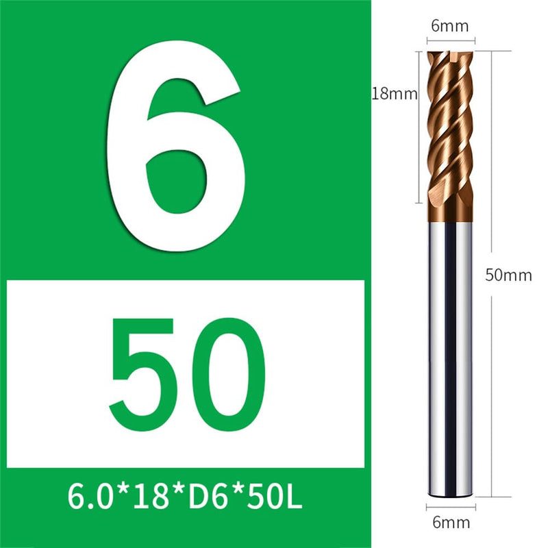 [Australia - AusPower] - CREEYA 2 x carbide end mill 6 mm, 4 teeth/4 cutting CNC cutters, HRC 55, TiSiN golden coating, solid carbide cutter CNC 8 mm for steel, metal, wood, acrylic, plastic (6 mm) 6mm-2 Stücke 