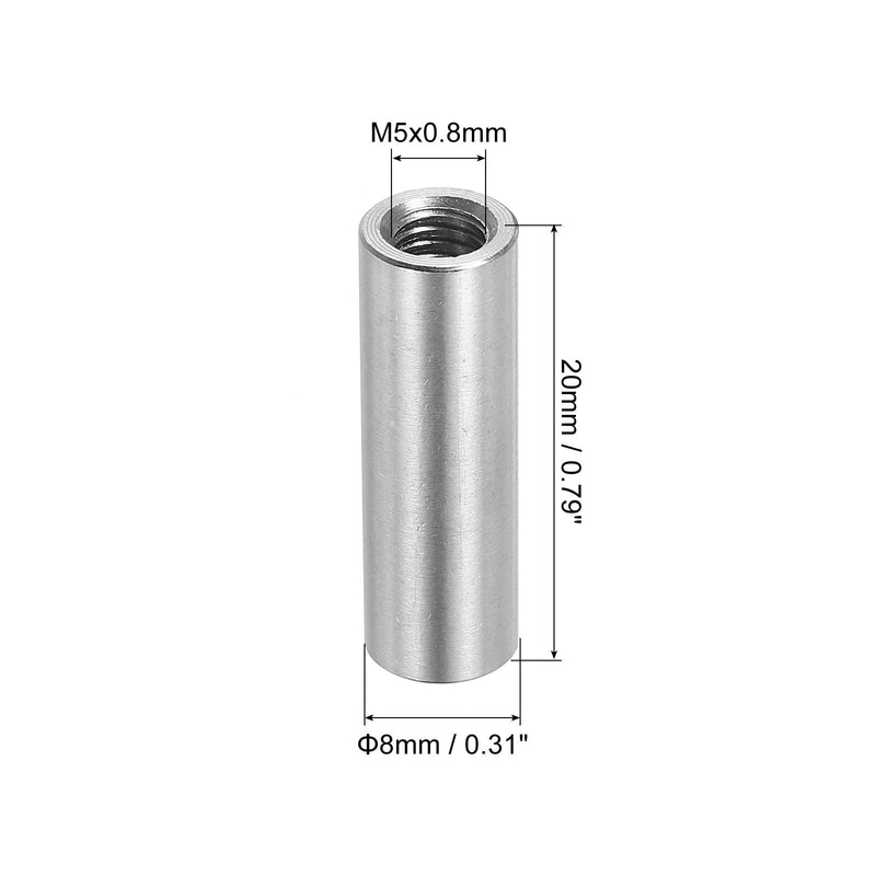 [Australia - AusPower] - uxcell 10Pcs M5 Round Connector Nuts, 304 Stainless Steel Coupling Nut 20mm/0.8" Length Sleeve Rod Bar Stud Nut for Bracket, M5x20x8mm 10 