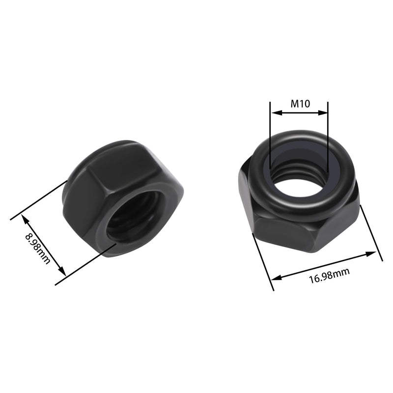 [Australia - AusPower] - 10Pcs M10 x 1.5mm Hex Lock Nuts Carbon Steel Nylon Insert Self-Locking Nuts for Fasteners, Black 10 