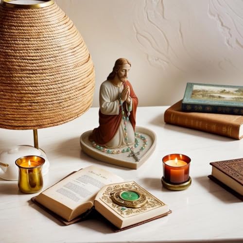 Virgin Mary Rosary Holder Statue, Resin Blessed Mother Figurine for Prayer Beads and Small Jewelry, Catholic Home Altar Decor, Religious Gift for Women and Men Cultural