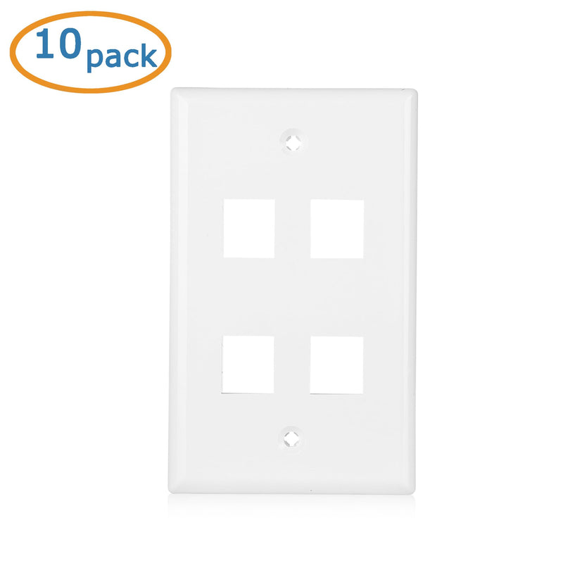 [Australia - AusPower] - Cable Matters 10-Pack Low Profile 4-Port Keystone Jack Wall Plate, RJ45 Wall Plate for Keystone Jacks in White 