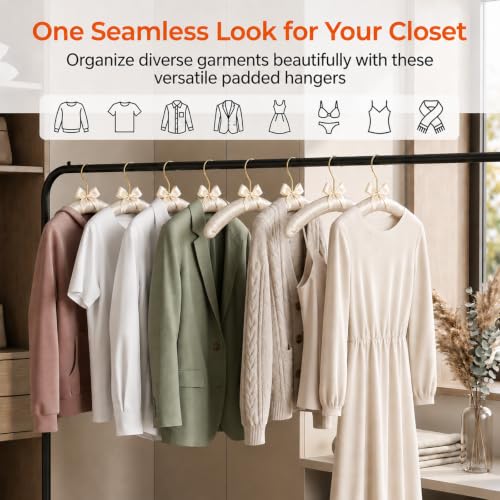 No Bump Satin Padded Clothes Hangers for Sweaters, Women Clothing, 10 Pack Light Taupe