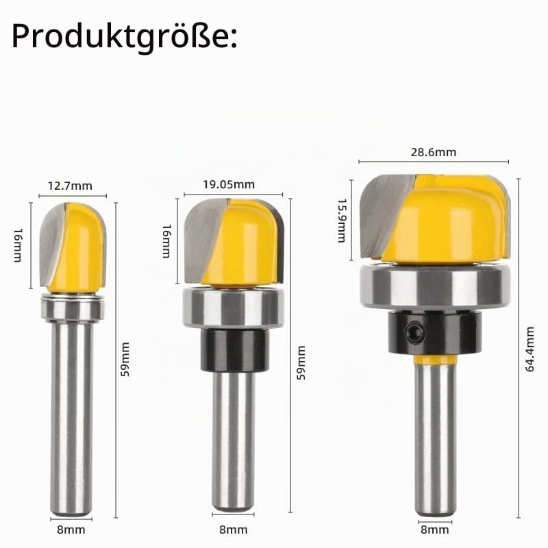 Set of 3 Bowl and Tray Template Milling Cutter Bit, 8 mm Round Cutter Router Bits, Chamfer Cutter for Cutting Tool, Woodworking Shaker Cutter Tools