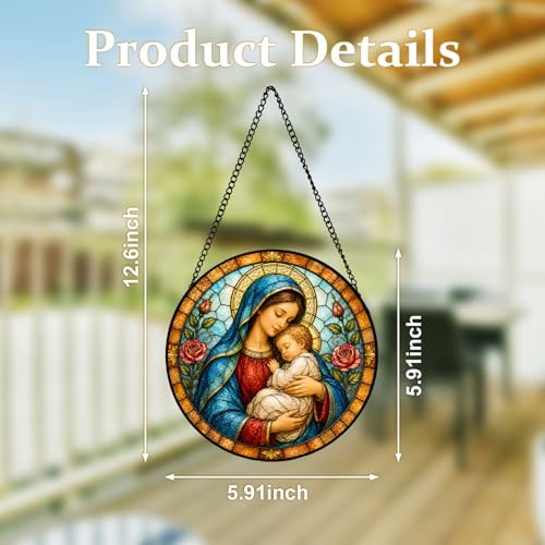 Christian Gifts for Women, Catholic Gifts Decor - Virgin Mary Suncatcher Blue Virgin Mary