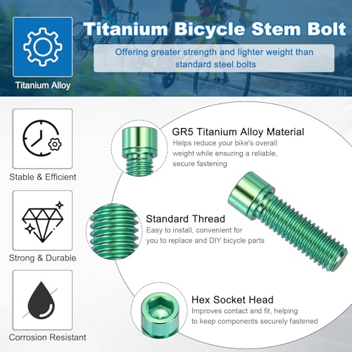 YELARXI green titanium bicycle stem bolts, M8x25mm hex socket, 6-piece set