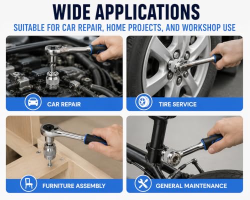 GENERIC universal socket wrench with handle and adjustable socket adapter, close-up view