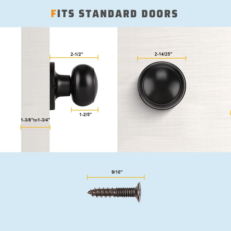 KNOBWELL 4 Pack Black Dummy Door Knob, Single Sided Handle for Closets, French Double Doors, and Pantry, Matte Black One Side Non-Turning Interior Push/Pull Door Knob
